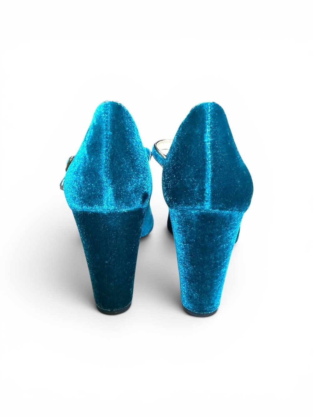NWOT Boden Teal Velvet Mary Jane Block Heels - Picture 3 of 6